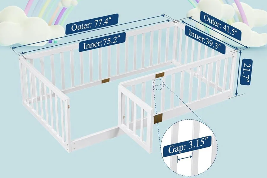 Kids Floor Bed with Guardrails and Door Access